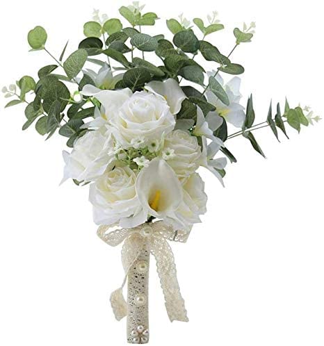 Bouquet de mariée artificielle crème blanc avec roses et lys pour mariage
