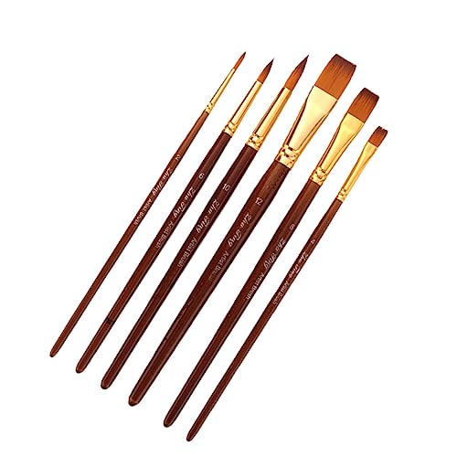HOODANCOS Pinceles para Arte 6 Unidades Brochas de Nailon Mango de Madera Pulido Variedad de Aptos para Acrílico Óleo Principiantes y Profesionales