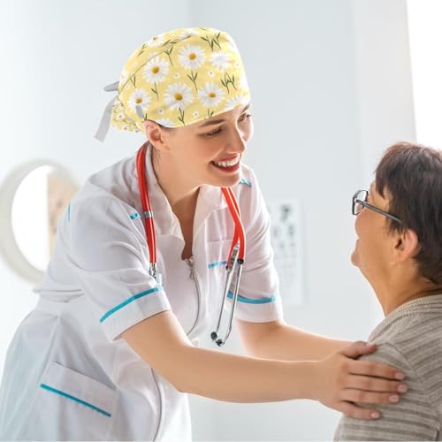 Image of Colored Butterflies Scrub Caps Women Ponytail, Adjustable Bouffant Surgical Caps with Button, Nurse Hats Long Hair