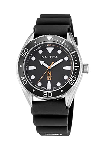 Nautica Correa de Silicona de Cuarzo de Acero Inoxidable para Hombre, Negro, Reloj Casual 22 (Modelo: NAPFWF113), Negro, Moderno
