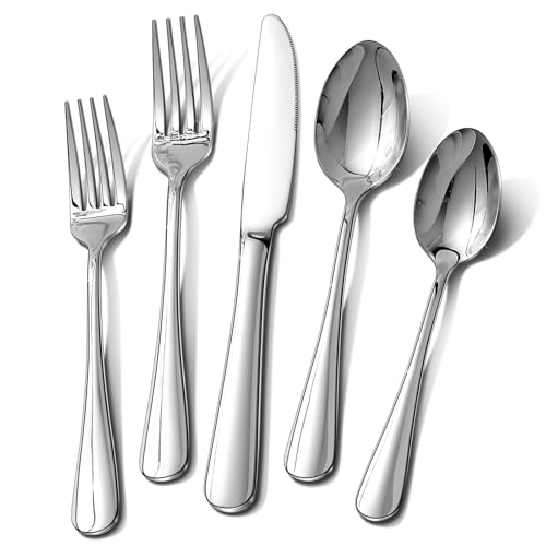 Silverware Set, 40 Piece Food-Grade Stainless Steel Flatware Set for 8, Rust-proof Mirror Polished Cutlery Utensil Set Include Knives Forks Spoons for Kitchen Restaurant,Dishwasher Safe