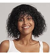 Rebecca Beauty Curly Bob Wig Human Hair With Bangs, 10 Inch Short Curly Wigs for Black Women, Nat...