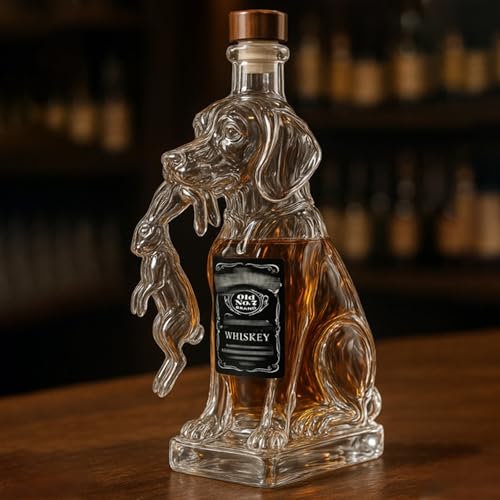 SDGBCXD Decantador, Adornos for Botellas de Whisky y Vino con Forma Copa Perro Caza 320 ml, esculturas decantador grabadas en 3D(A)