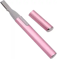 Barbeador Elétrico Feminino Portátil, Rosa, com Lâmina Removível, Escova de Limpeza e Modelador para Sobrancelhas, Buço e Virilha, Bateria