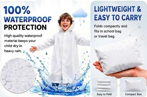 Image of Kids Waterproof & Lightweight EVA Raincoat with Hooded Full Body Rain Protection for Boys and Girls Reusable Rain Wear Pack of 1