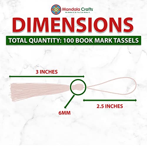 Image of Mandala Crafts Small Cream Bookmark Tassels - 100 Bulk Silky Mini Craft Tassels with Loops for Bookmarks, Jewelry Making, Graduation Decorations, and Keychains