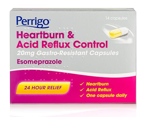 Esomeprazole 20mg Heartburn & Acid Reflux Control 14 Capsules - 24 Hour Relief with Pill Box
