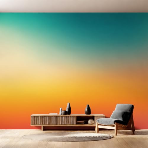 Papier peint panoramique ombré sarcelle orange intissé 450x315 cm ssh-2 - 5