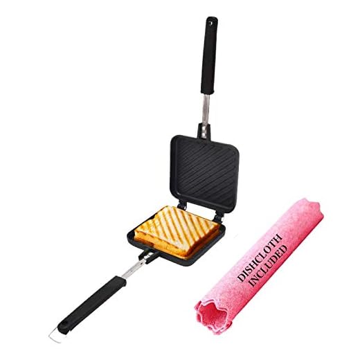 Grilled Sandwich Panini Maker with Dishcloth Volkninker Hot Sandwich Maker Pan Nonstick Aluminum Flip Pan