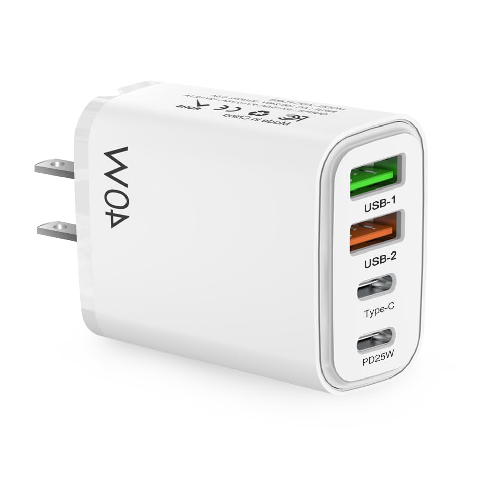 Chargeur de Voyage US Plug, Adaptateur de Prise US & Canada avec 2 Ports USB-A et 2 Ports de Charge Rapide USB-C pour US/Canada/Chine/Japon