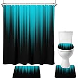 AAtter 4 Piece Teal and Black Shower Curtain Set Turquoise Aqua Ombre Dark Gothic 60Wx72L Curtains Decor with Non-Slip Rugs, Toilet Lid Cover and Bath Mat Bathroom Accessorie Home Bathtub Set, Cool