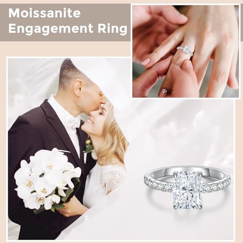 3CT Radiant Cut Moissanite Engagement Ring for Women, D Color VVS1, 925 Sterling Silver with 14K White Gold Plating, Wedding Anniversary Promise Gift4