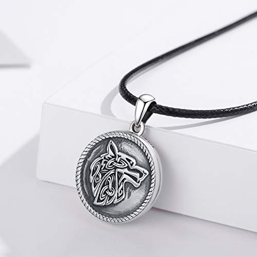 CHENGHONG Wolf Locket Necklace 925 Sterling Silver Locket Necklace That Holds Pictures Vintage Oxidized Viking Necklace Celtic Wolf Pendant Jewelry Gifts for Men Women3
