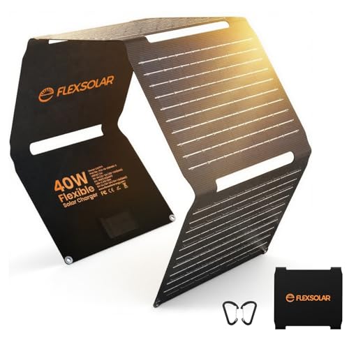 FlexSolar 40W Portable Solar Panel Charger - Upgraded Fast Charging with USB-C PD2.0, QC3.0 & 19V DC for Power Stations, Phones, Power Banks, IP67 Waterproof Foldable for Camping, Hiking, RV