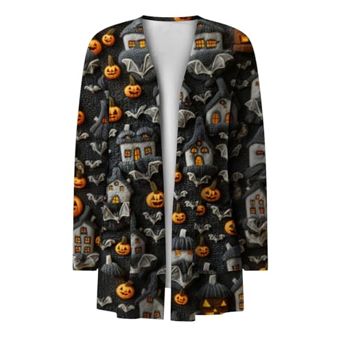 Oversized Halloween Cardigans Women Open Front Lightweight Plus Size Knit Sweater Top Long Sleeve Coat with Pockets2