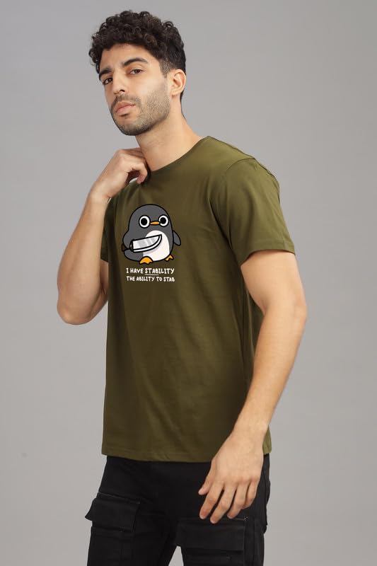 Image of XENOVAURBAN Men's Graphic Printed RN-Penguin Round Neck Regular and Plus Size Cotton T-Shirt