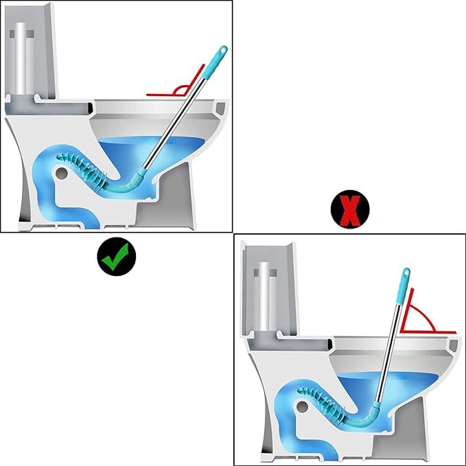 Sbloccante per WC resistente, a pistone, con testa in gomma flessibile da 72 cm, con manico in acciaio inox, per WC a sifone intasato (blu)