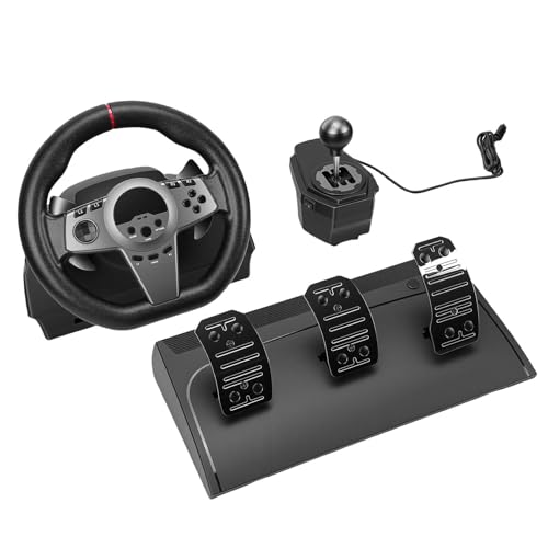 Vikye Volante de Carreras para Juegos, Simulador de Conducción Giratorio de 270° con Pedales Lineales Hall y Palanca de Cambios, para PC