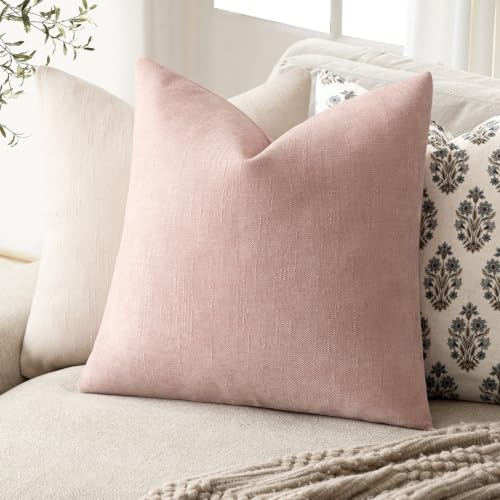 Image of Foindtower Pack of 2 Soft Textured Chenille Throw Decorative Pillow Covers Lumbar Accent Solid Cushion Cover Cozy Neutral Farmhouse Pillow Case for Couch Sofa Bedroom Living Room 12x24 Inch,Light Pink