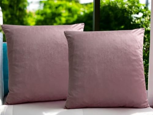 Seechoo Velvet Cushion Covers, Set of 2, 45cm x 45cm, 18x18 Inch, 17 Colours, Extra Soft Plush, Decorative, Invisible Zipper (Blush Pink)