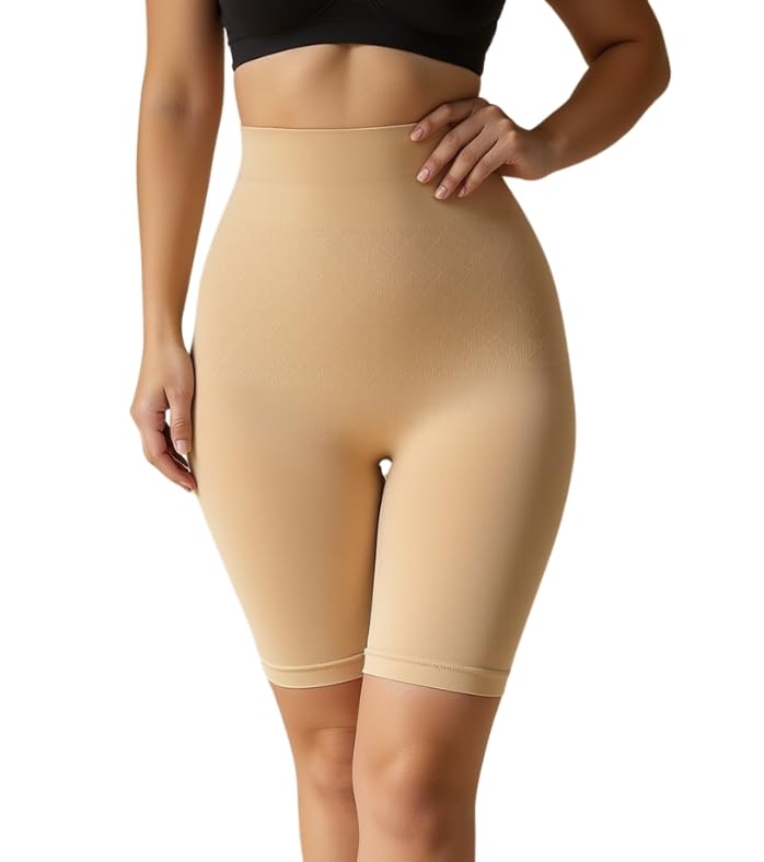 Shapewear Shorts - High Waisted Tummy Control Body Shaper | Invisible Shaping Shorts for Women | Under Dress Slimming Shorts - Free Size (Fits Waist: 30 to 40 Inch)