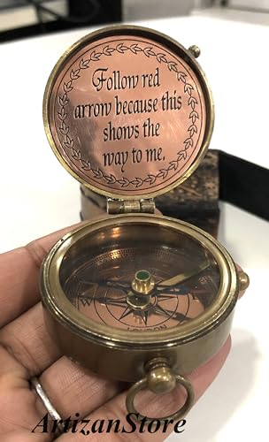 Brújula antigua de latón con estuche de cuero miniatura 4