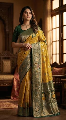 Image of C J Enterprise Women's Kanjivaram Silk Saree Woven Patola Banarasi Soft Sarees Zari With Blouse Piece (Hathi Patola)