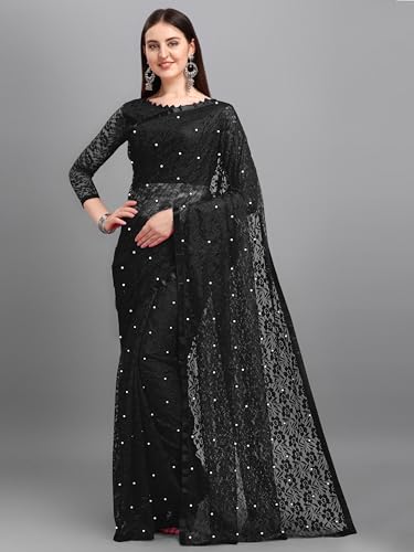 Image of LOROFY Women's Brasso Net Saree With Blouse