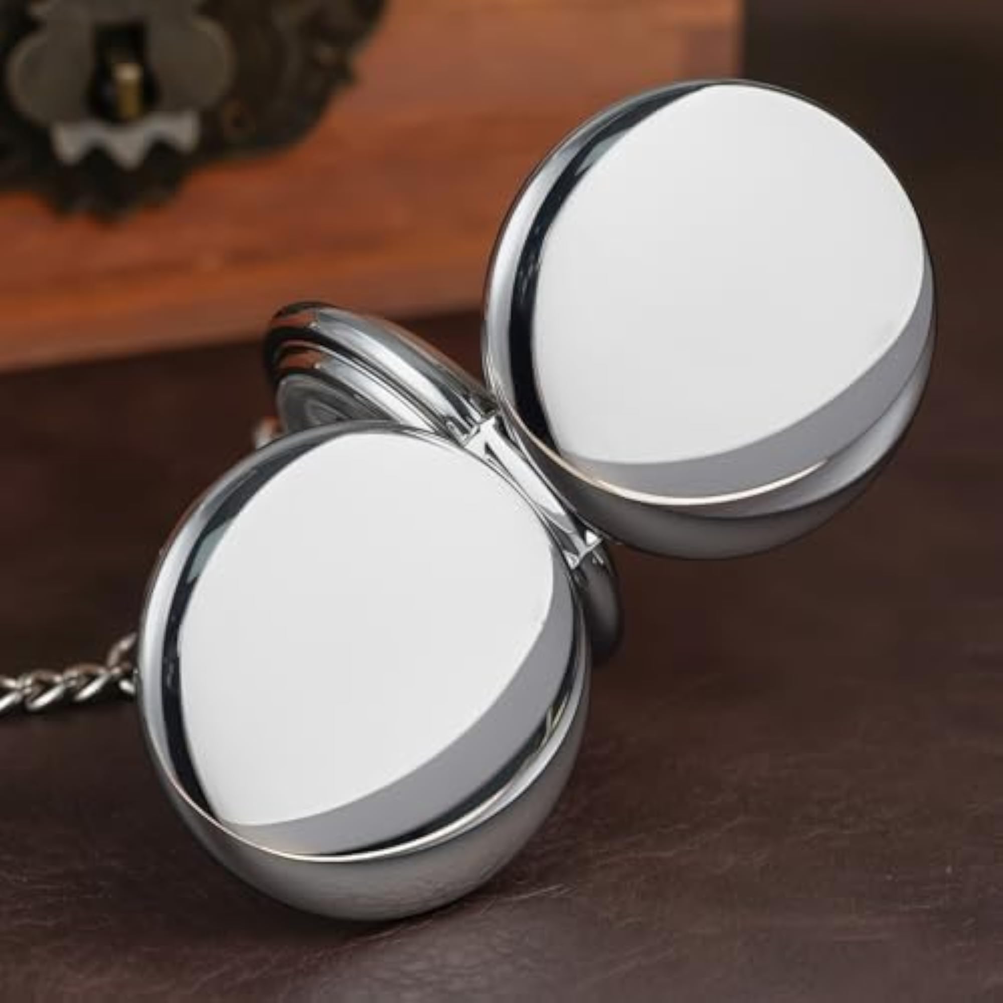 Retro Silver Mechanical Pocket Watch with Chain, Gift for Him