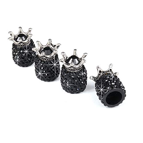 AKDSteel 4 Pcs/set Crown Crystal Car Tire Valve Stem Caps Theftproof Valve Caps Car Wheel Tires Valves Tyre Stem Air Caps Airtight Cover black products