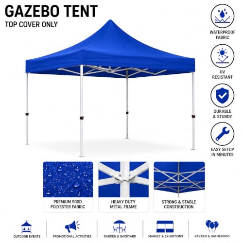 Image of Gazebo Tent Portable Popup Foldable Canopy 10x10 Ft Shelter for Event, Advertisement, Promotion, Exhibition, Market Stall, Waterproof Outdoor Gazebo Tent, Heavy Duty Frame (10x10 Feet, Blue)