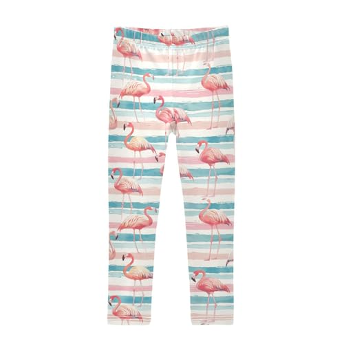 Wusikd Flamingos Pinks Girls' Leggings Toddler Doodles Blues Stripes Kids Yoga Pants Dance Active Tights 4T