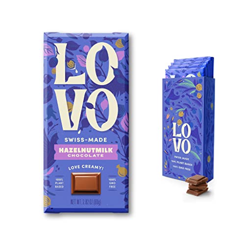 Lovo Hazelnutmilk Chocolate, 100% Plant-Based, Vegan, Non-Gmo, Gluten-Free, Swiss-Made. 4 Count. #TOP20