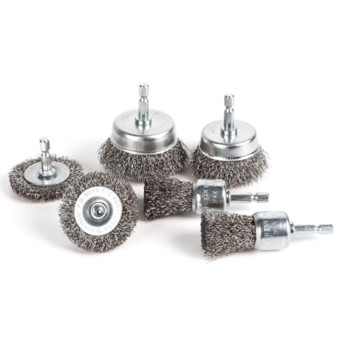 HWXINIE 六角軸ワイヤーブラシ セット カップブラシ 6mm軸 ステンレス 6PCS,平面のさび・ペンキ落としに DIY 作業工具