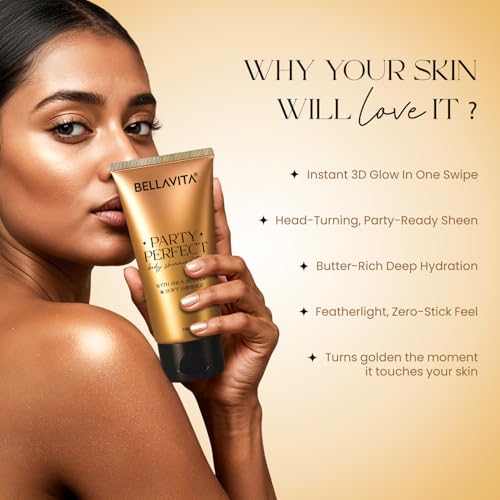 Image of BELLAVITA Party Perfect Body Shimmer Lotion | Instant 3D Glow | Party-Ready Sheen | Butter-Rich Deep Hydration | Lightweight & Non-Sticky | 150ml