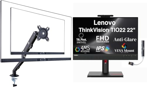 Image of Lenovo 22 inch FHD IPS Monitor with 4ms Response Time, Anti-Glare, VESA Mount (100 x 100mm), Displayport, HDMI, Black Color w /DKZ Hub & ErgoFlexy Single Mount Arm