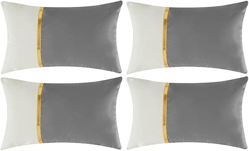 Fancy Homi Paquete de 4 fundas de almohada decorativas lumbares grises de 12 x 20 pulgadas para sofá cama de sala de estar, retazos de terciopelo