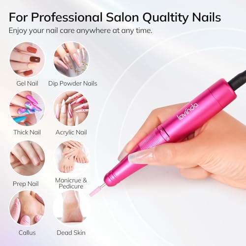 Lavinda Professional Nail Drill 35000 RPM, Cordless Rechargeable Electric Nail File for Acrylic Gel Nails, Efile Nail Drill Machine for Home and Salon Use (Viva Magenta) — view 2