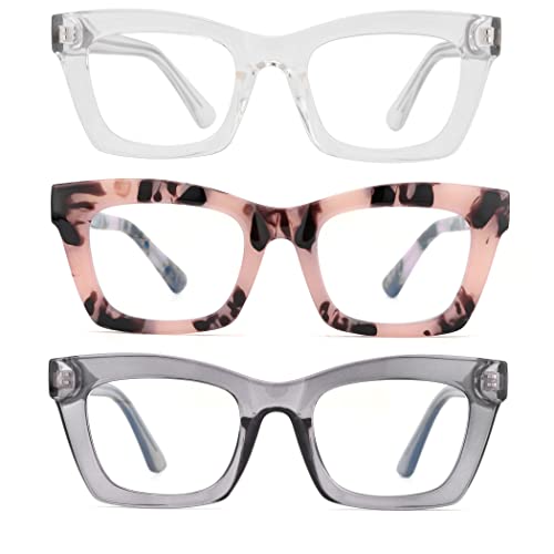 Image of 3 pack style Spring hinge Readers Blue Light Blocking Computer Square Reading Glasses for Women Men