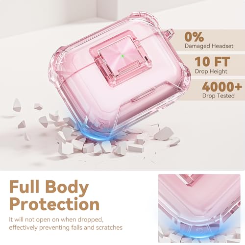 Image of for AirPods Pro 3 Case with Safety Lock,Clear Case Soft TPU Shock-Proof Protective Cover with Cute Bling Keychain and Cleaner kit for Women Girls-Clear Pink