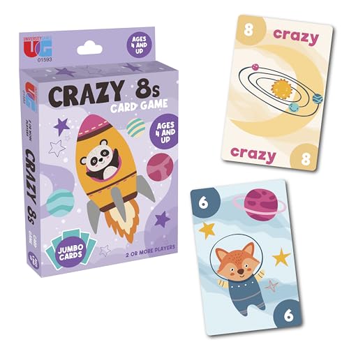 University Games Crazy 8s Card Game - Jumbo Size Colorful Animal Cards for Kids Ages 4 and Up Fun Family and Educational Game