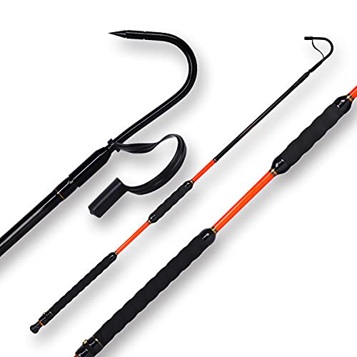 Fiblink Fishing Gaff Fiberglass Handle Stainless Steel Hooked Gaff (3’& 5’& 6’& 7', 66 lb Test) (Lenght: 5')