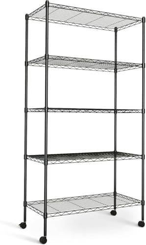 Image of Simple Deluxe 5-Tier Storage Shelves, 29.92 inch W x 13.78 inch D x 65 inchH Adjustable Heavy Duty Wire Shelving, 1250 Lbs Loading Capacity, Black