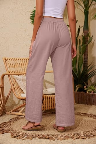 Image of KICZOY Women Flowy Pants Drawstring Waist Wide Leg Palazzo Beach Pants Loose Fit with Pockets