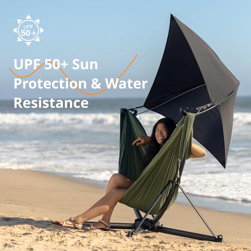 Image of anymaka Set Up in 3 Seconds Swing Chair with Stand，Outdoor Indoor Adjustable Portable Aluminum Alloy Hammock Chair (Swing Chair Full Pack Forest Green)