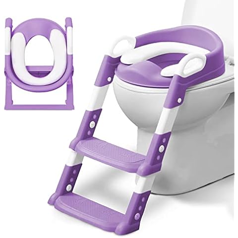 KIDOOLA Adjustable Potty Ladder Seat for Toilet Training with Steps, Handle & Soft Cushion Design Non Slip & Space Efficient Toddlers & Children Unisex Foldable & Easy Assembly Splash Guard Included Cover