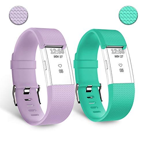 BICASLOVE Correa de Repuesto para Fitbit Charge 2, Pulsera Deportiva de Silicona Ajustable, Color #2Pack [ Lilac+MintGreen]