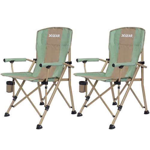 Camping Chair Hard Arm High Back Lawn Chair Heavy Duty with Cup Holder