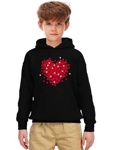Remimi Boys Heart Sweatshirt Valentine's Black Hoodies Loving Heart Graphic Hooded Shirt 11-12 Years3