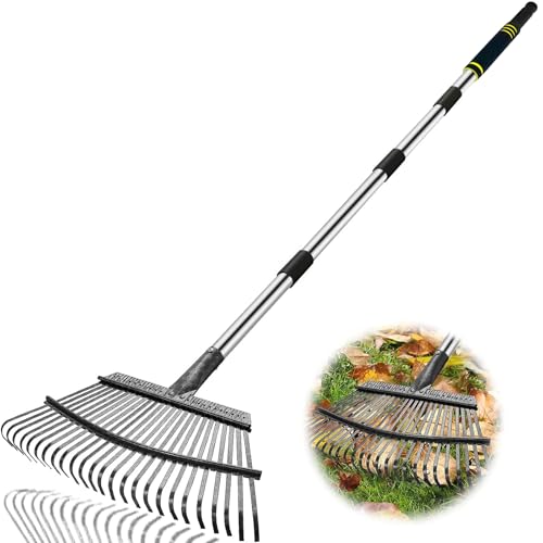Coopvivi Rake Heavy Duty 6FT Long Garden Rake , 18.5 Inch Wide, 25 Metal Tines, Adjustable Stainless Steel Handle, Leaf Rakes for Leaves, Yards, Grass, Garbage, Weeds, Debris (Black)